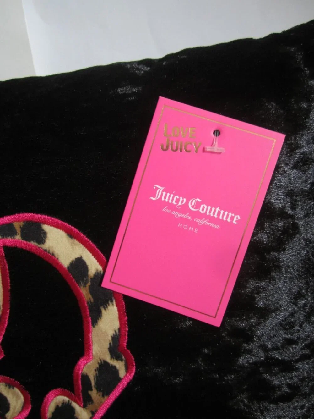 Juicy Couture Black Crown Animal Print Pink Scalloped Decorative Pillow